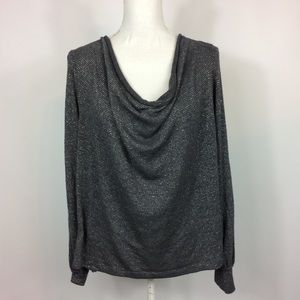 Free People Gray Metallic Cowl Neck Long Sleeve Top